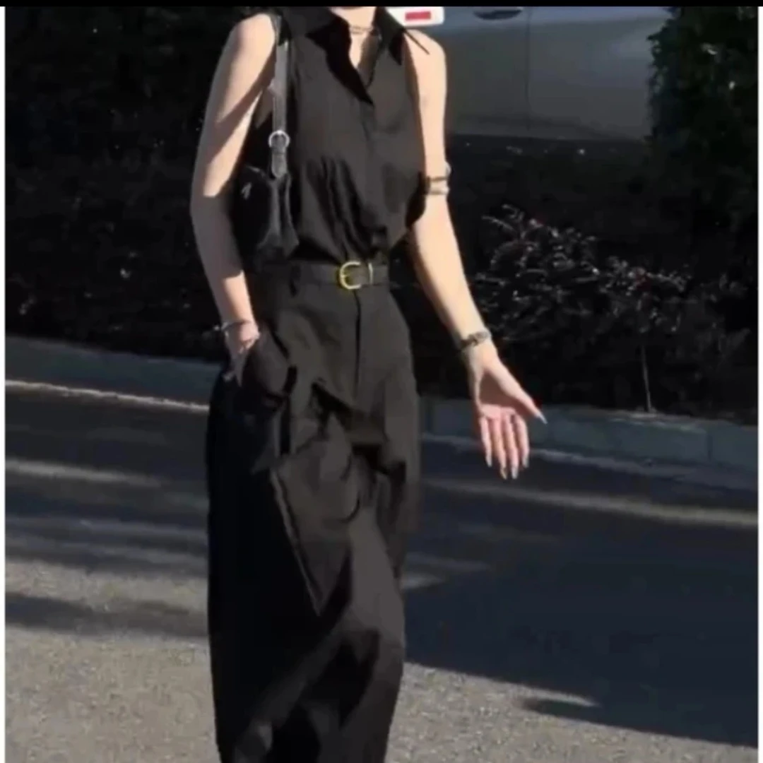 夏季搭配无袖衬衫女装套装女高腰阔腿裤时尚气质潮流套装两件套