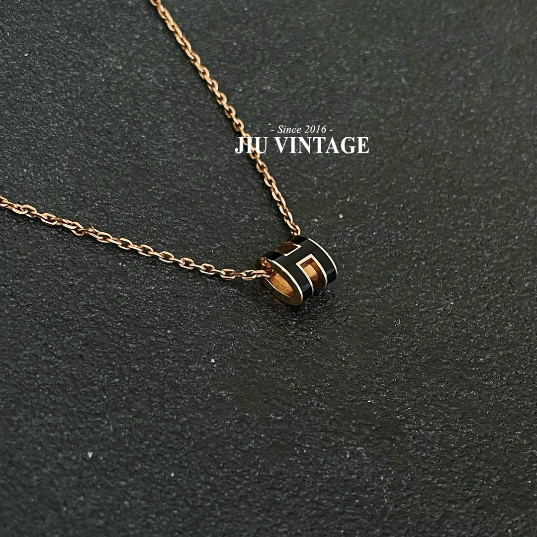 99新 Hermes/爱马仕 黑色pop h mini项链中检吊牌JM2-7941