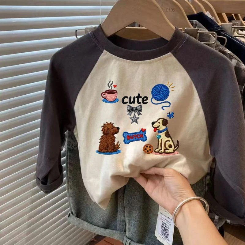 卡通男女长袖中大童秋冬修身T恤圆领小童秋季春秋