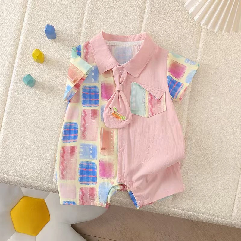 夏季新款婴幼儿连体衣衬衫薄款男女宝宝韩版多巴胺穿搭a类ins哈衣