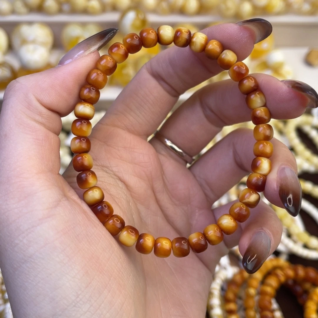 琥珀未镶嵌手链沁色4.4 6mm