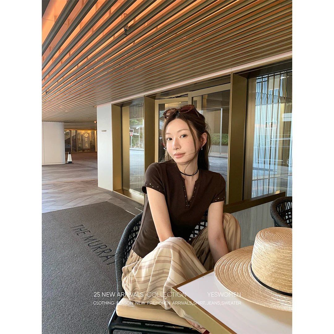 YESWOMEN【DA】冰咖做旧竖条阔腿裤XY7357B3724