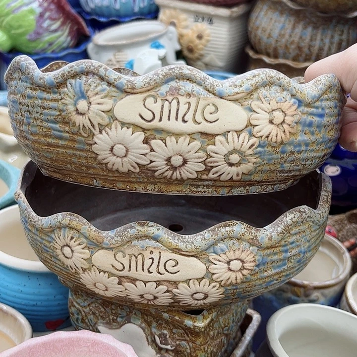 多肉绿植陶瓷花盆9.9包邮，有孔