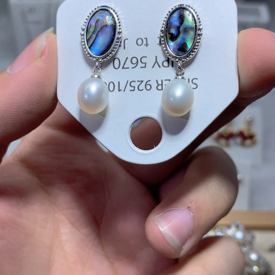 耳饰银S925镶嵌淡水珍珠