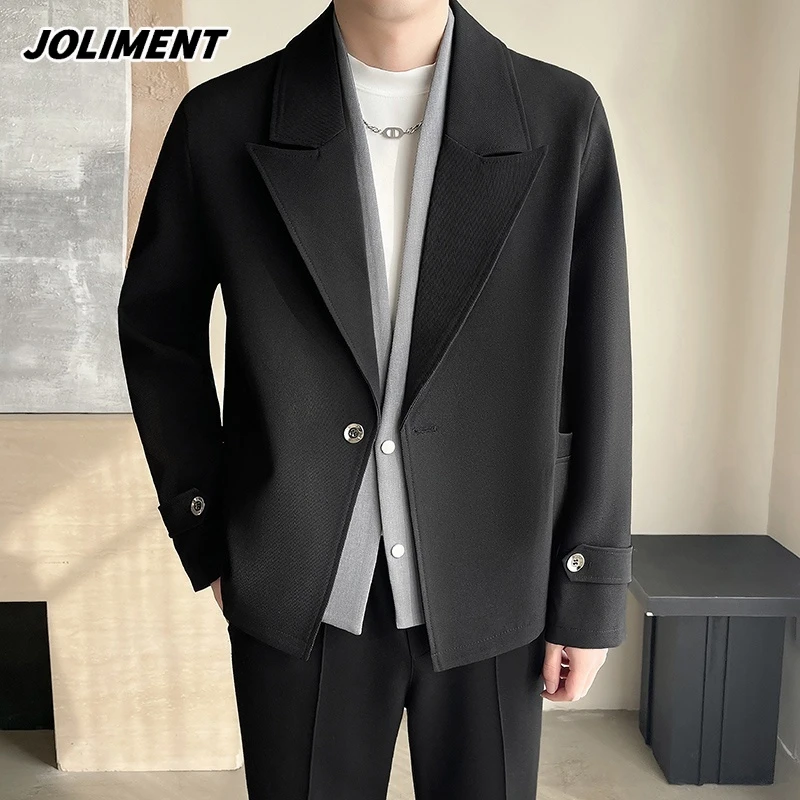 JOLIMENT男士假两件西装领外套秋季轻熟港风痞帅夹克休闲宽松上衣