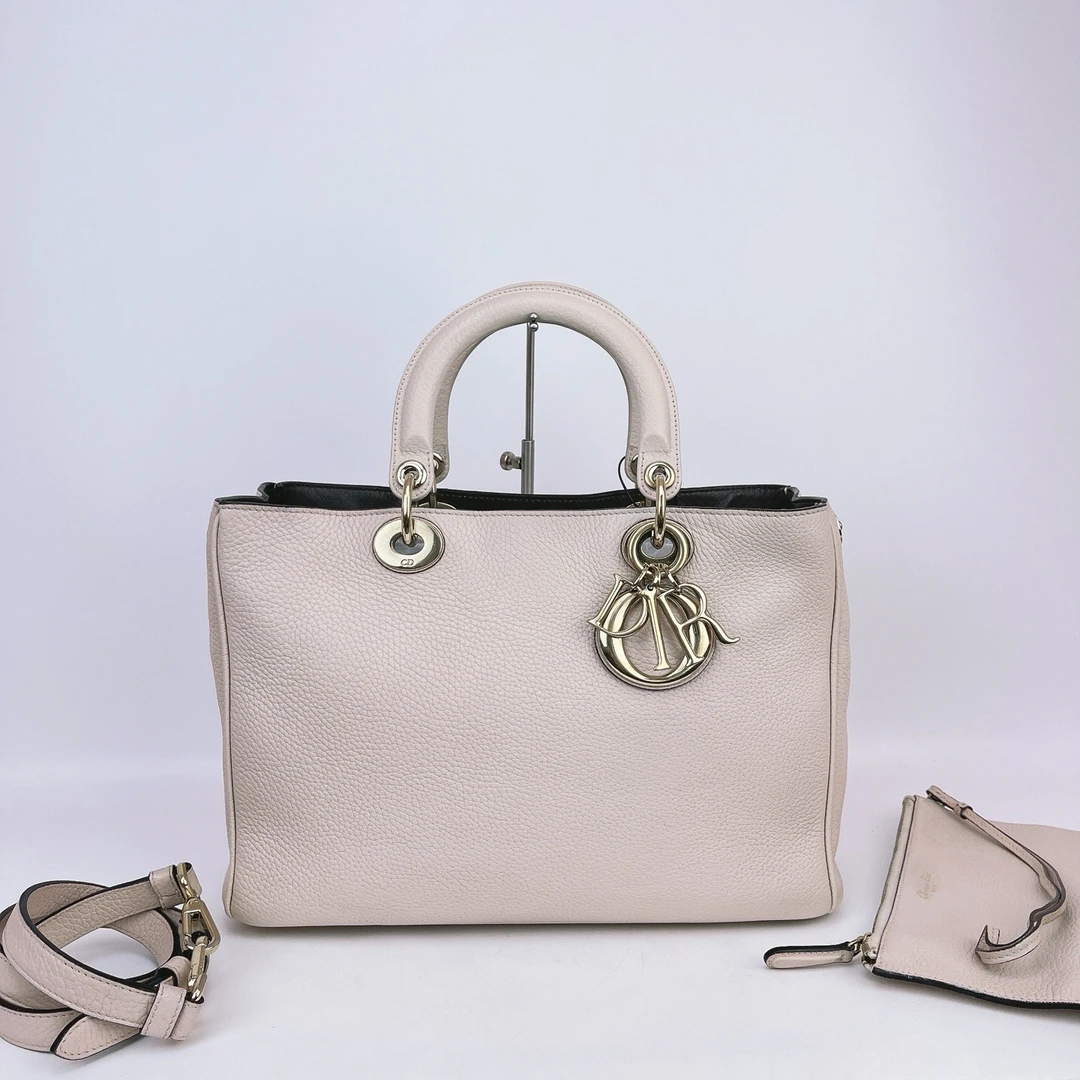 95新 DIOR/迪奥 迪奥 粉色牛皮手提单肩包底33 E777