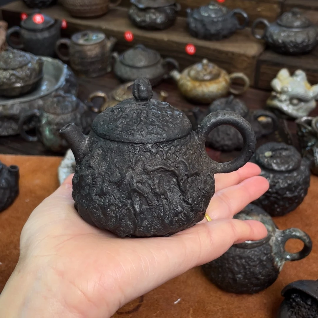 壶开播浮力一口价炭黑色柴烧壶