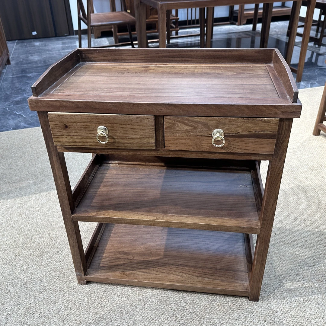 老榆木边柜置物架茶几客厅家用简约茶水柜茶具沙发烧水中式茶柜