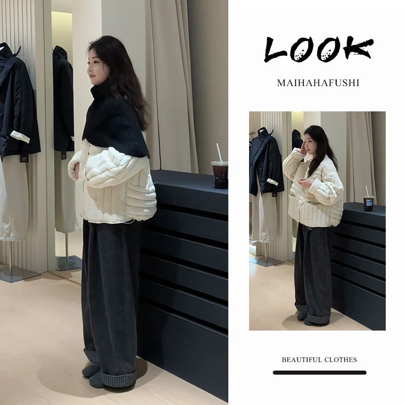 秋季一整套女装2025新款韩版搭配斗篷棉服外套高腰阔腿裤两件套