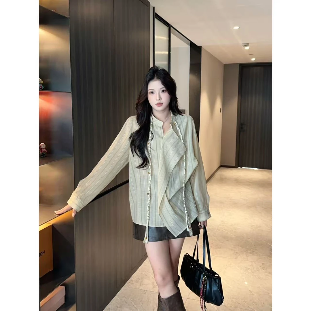 Xiaix【‌漫织流光】春秋时尚气质宽松胸前抽绳衬衫CS251010
