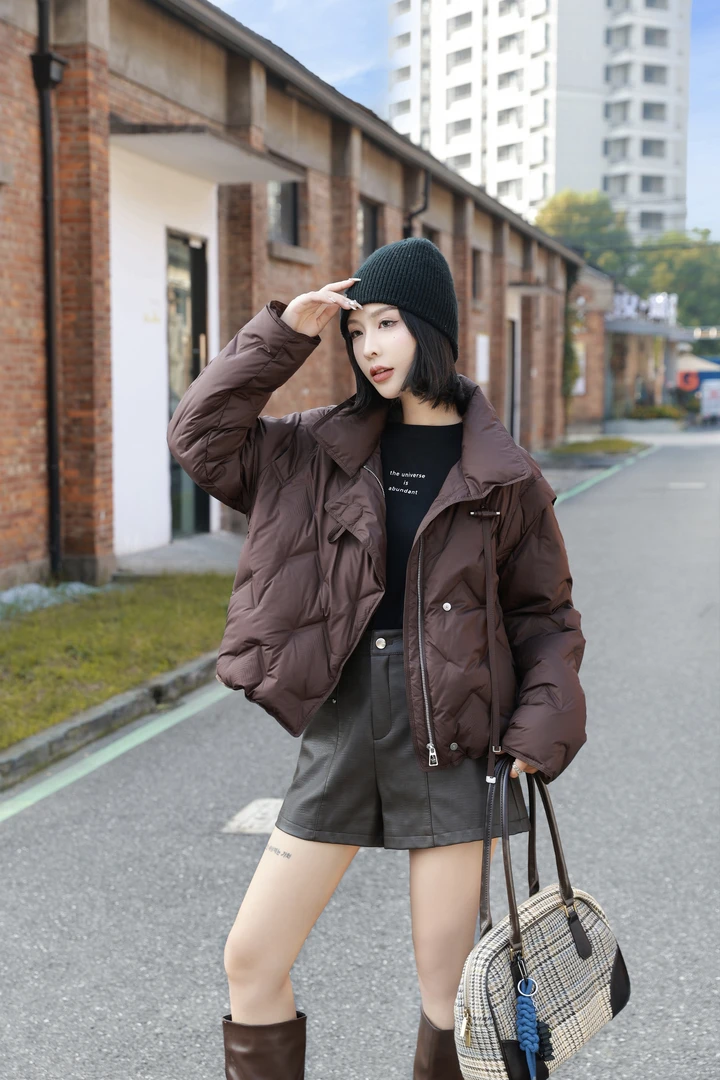 王姐专属-2024冬季新品流苏牛角扣立领短款羽绒服-【万ZFQ-319】