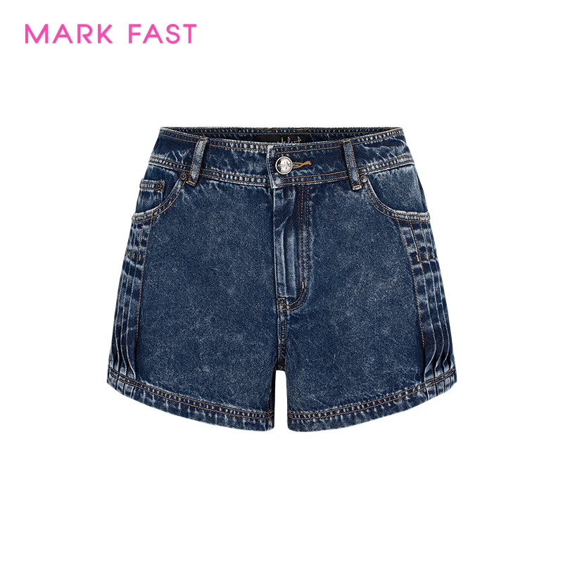 MARKFAST秀场同款设计师品牌2025春女水洗牛仔短裤M1FAW56320