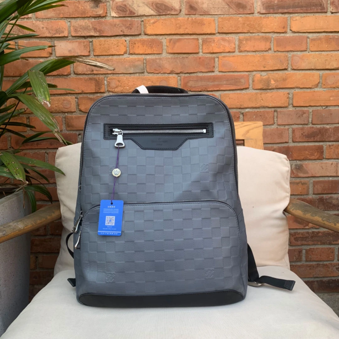 95新 LouisVuitton/路易威登 Avenue灰色牛皮棋盘格双肩包