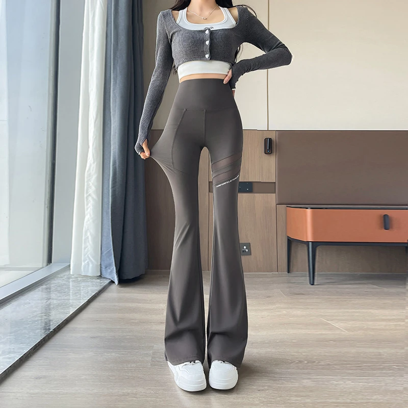 微喇鲨鱼裤女外穿春秋季瑜伽裤修身高腰收腹提臀休闲垂感喇叭裤子