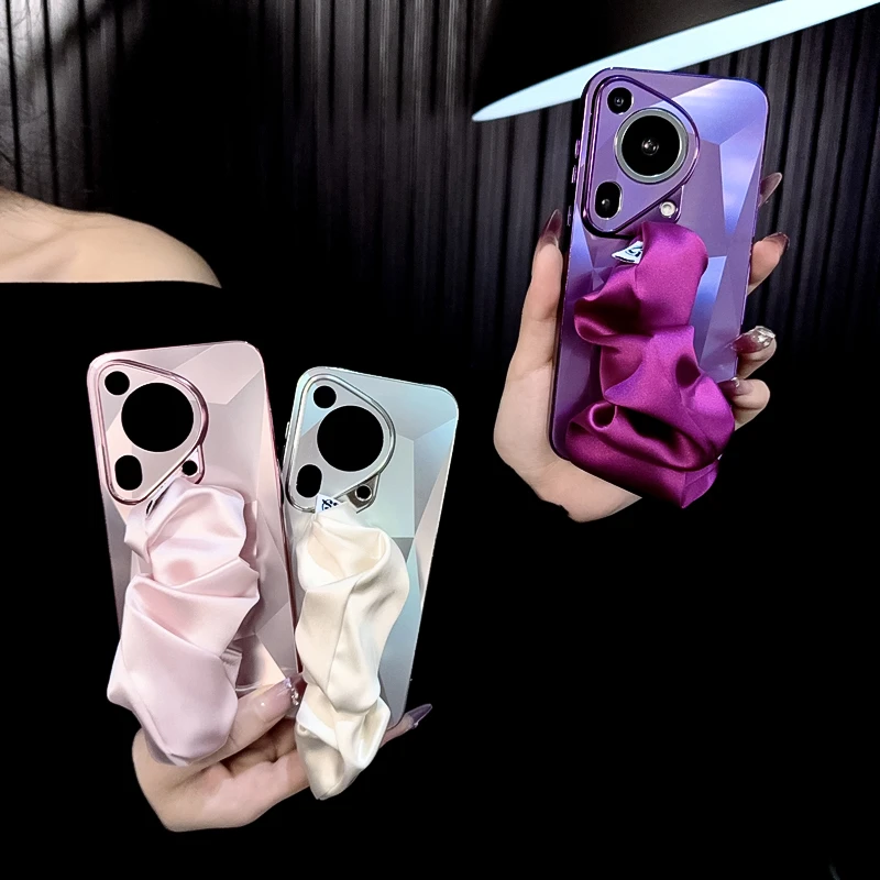 适用华为p70ultra手机壳新款pura70套p70pro+高级钻石纹ins腕带女