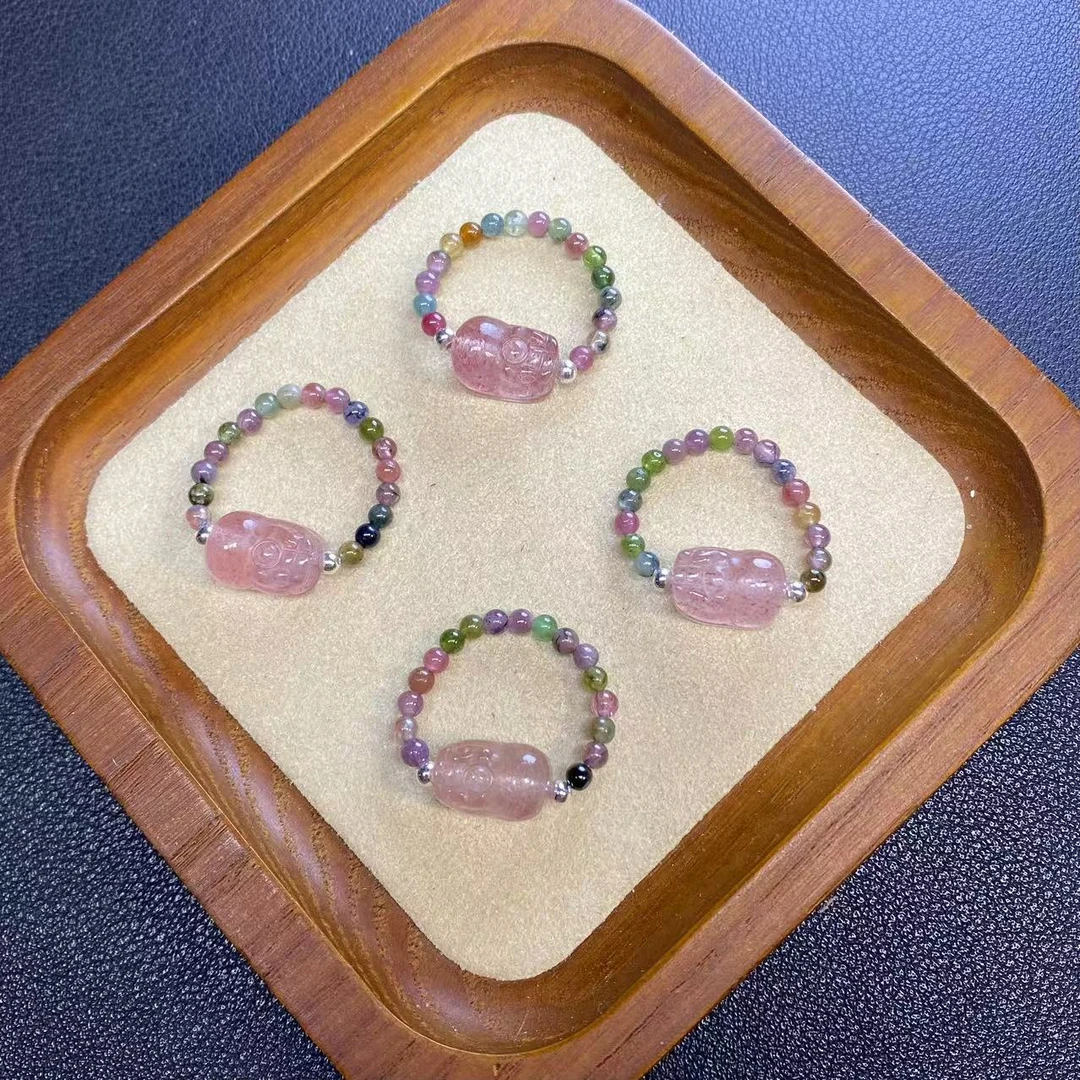 【极细碧玺2.8m戒指】A591搭配草莓晶貔貅戒指轻奢时尚多样性发一