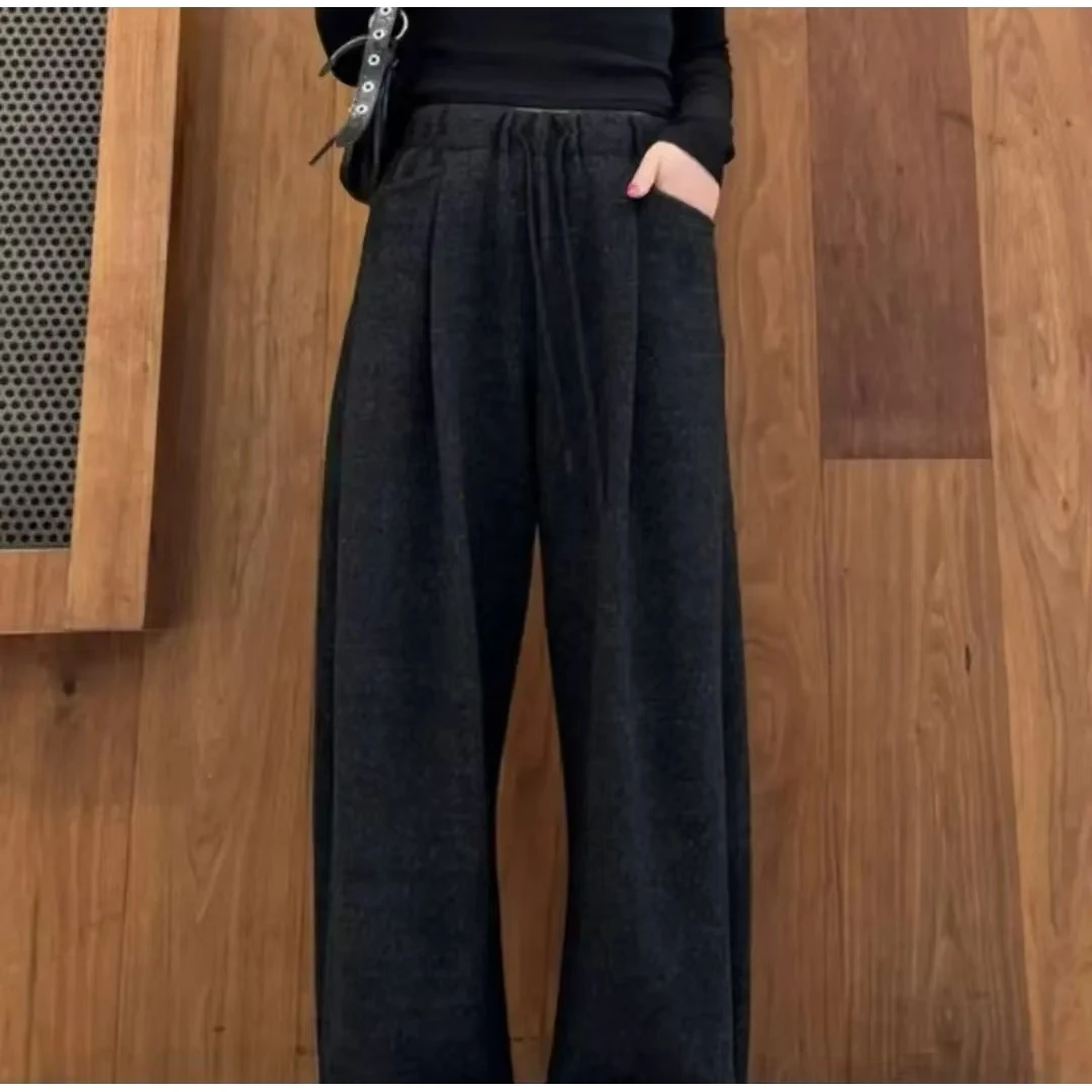 日韩系云朵绒灯笼气球阔腿裤女秋冬松弛休闲弯镰刀香蕉裤