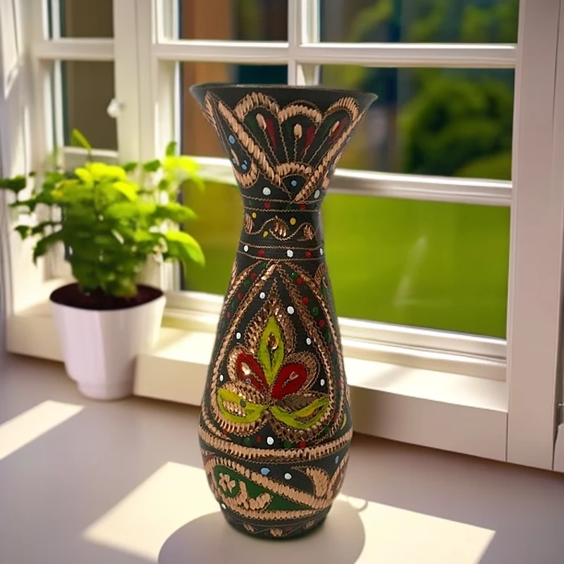 新疆新款纯铜手工制作花瓶创意客厅餐桌装饰插花器