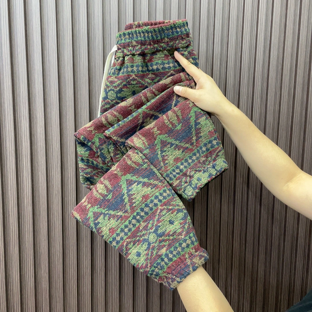 9966秋款直筒束脚卫裤百搭中国风提花直筒束脚卫裤显瘦欧韩哈伦