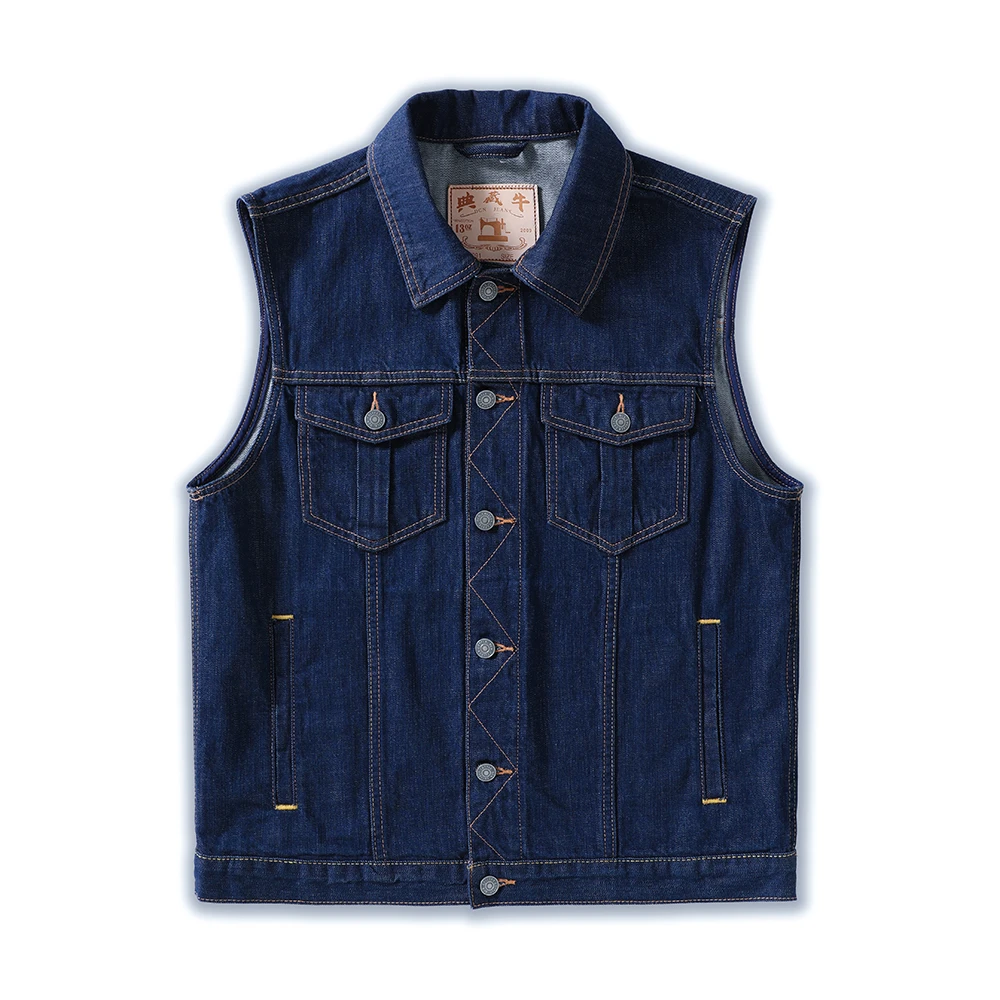 【典藏牛】赤耳丹宁13盎司牛仔马甲男士原色复古外搭休闲工装马夹