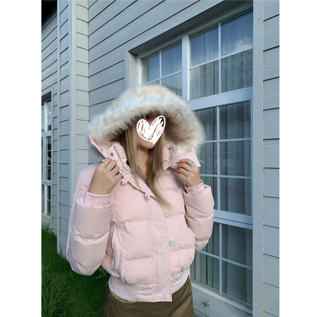 秋冬季复古连帽毛领棉服外套短款加厚保暖面包服#W1127