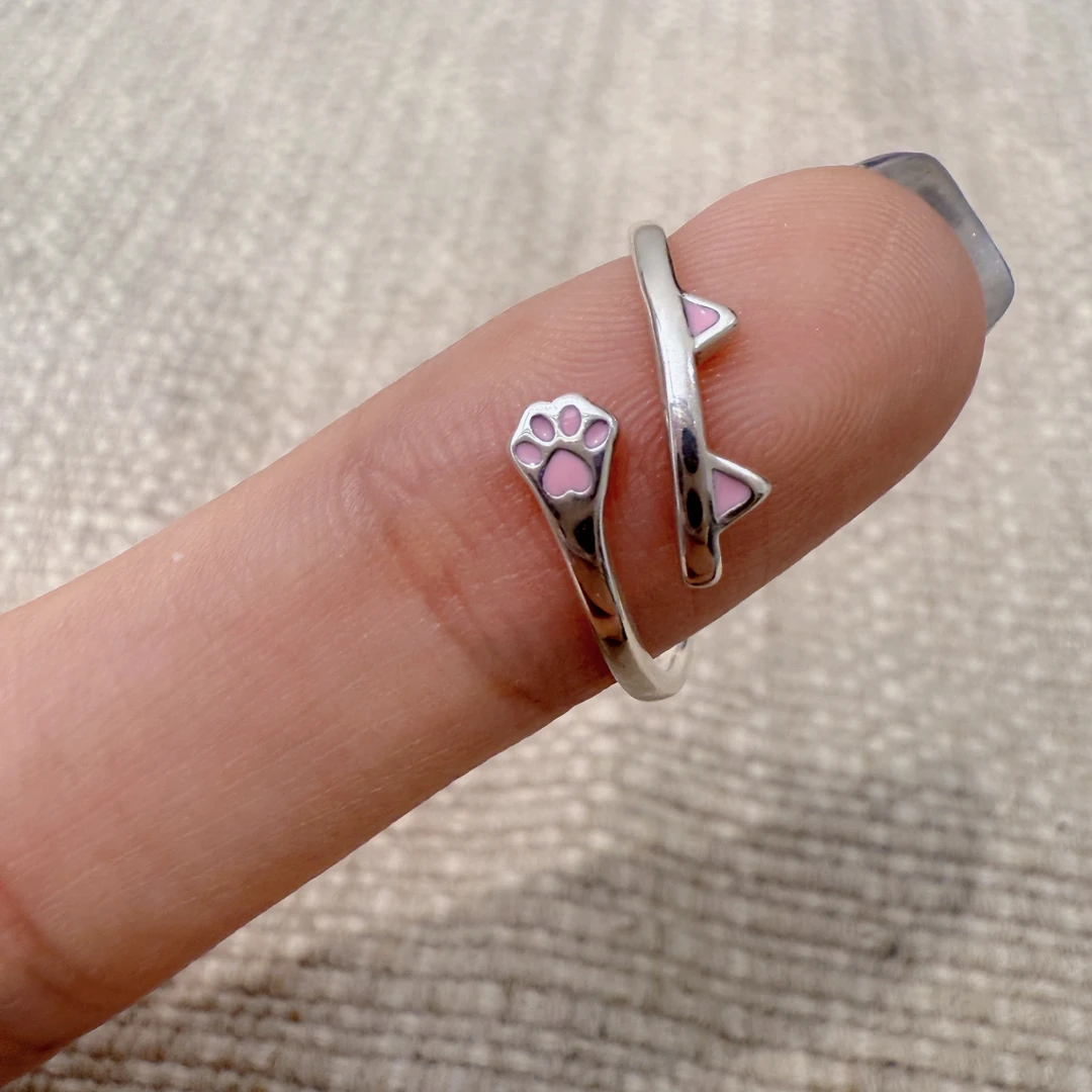 925银戒指 猫咪耳朵猫爪戒指可爱戒指小猫戒指