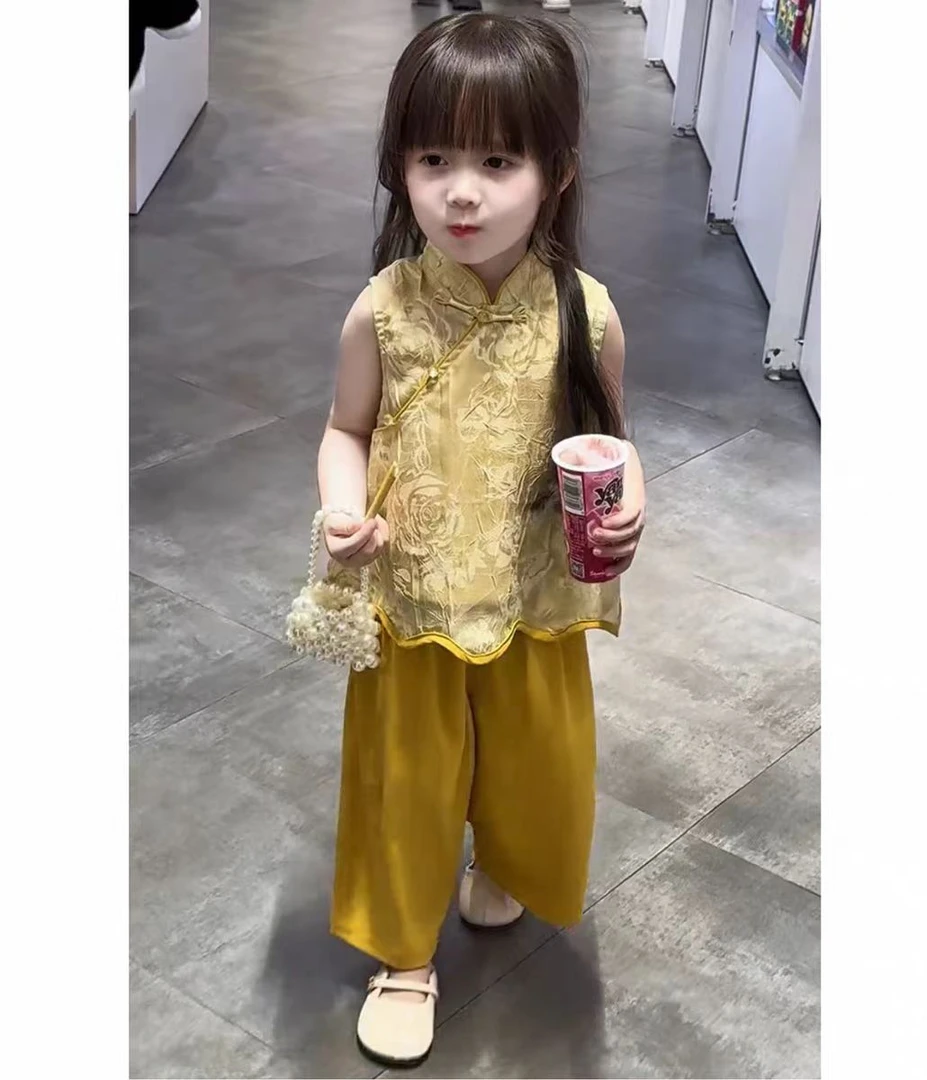 现货【金陵】SC338女童夏季新中式无袖透气清凉2025新款国风套装