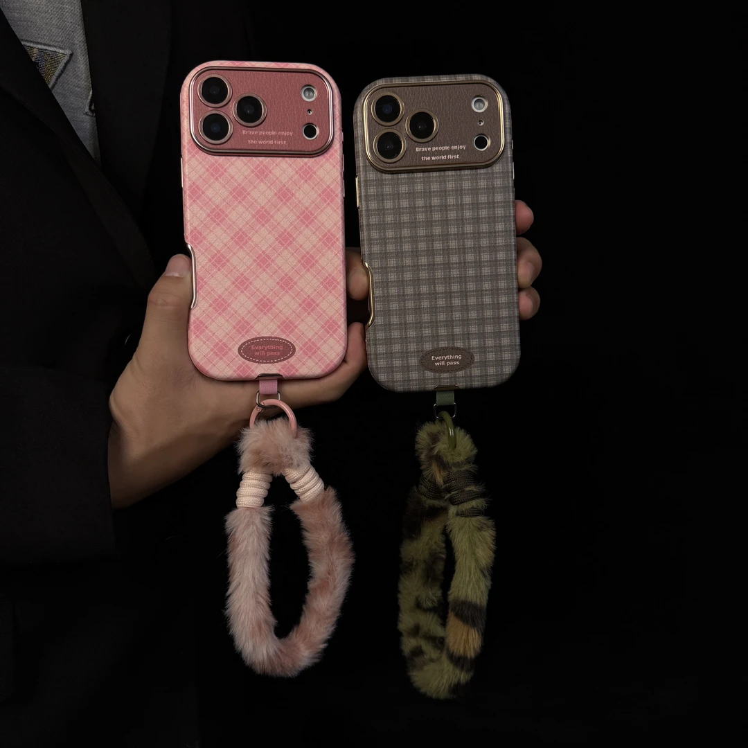 小众ins简约粉绿格纹适用于苹果17promax手机壳全包iPhone16女15