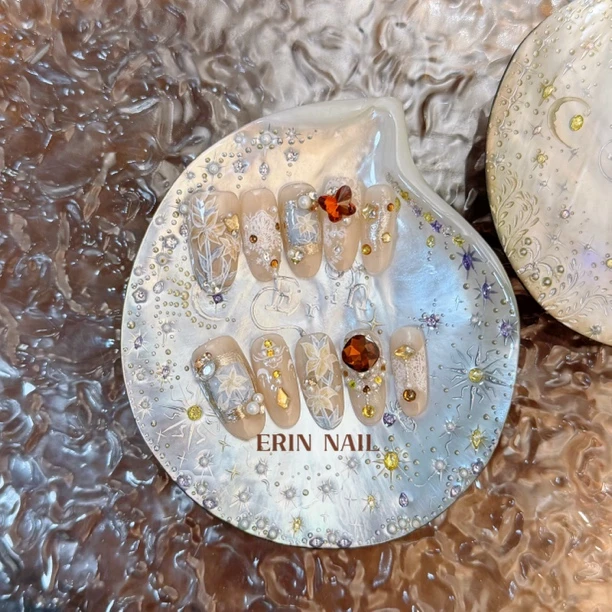 【ERIN NAIL｜捕梦网】裸色彩绘手工中长款高级定制穿戴甲（预售）
