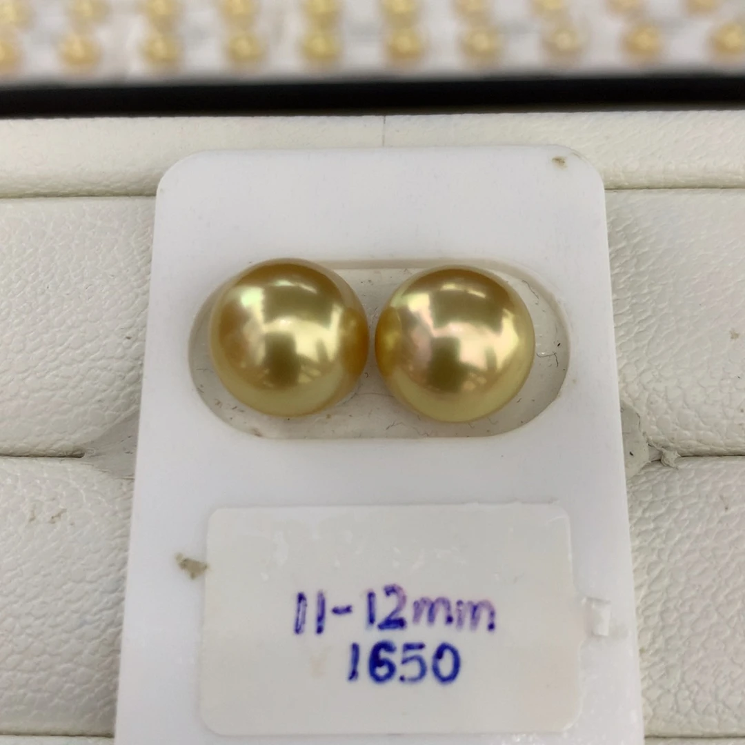 海水珍珠裸珠浓茶金馒头伴彩强光对珠11-12mm