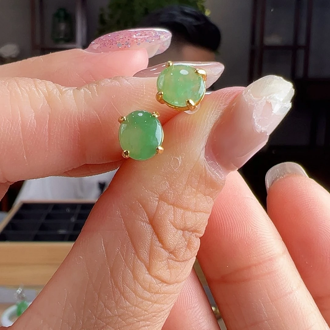 翡翠银S925镶嵌耳饰耳环