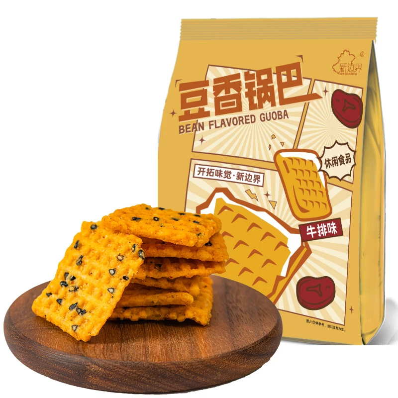 新边界豆香锅巴(牛排味)500g网红怀旧休闲零食大袋装酥脆好吃