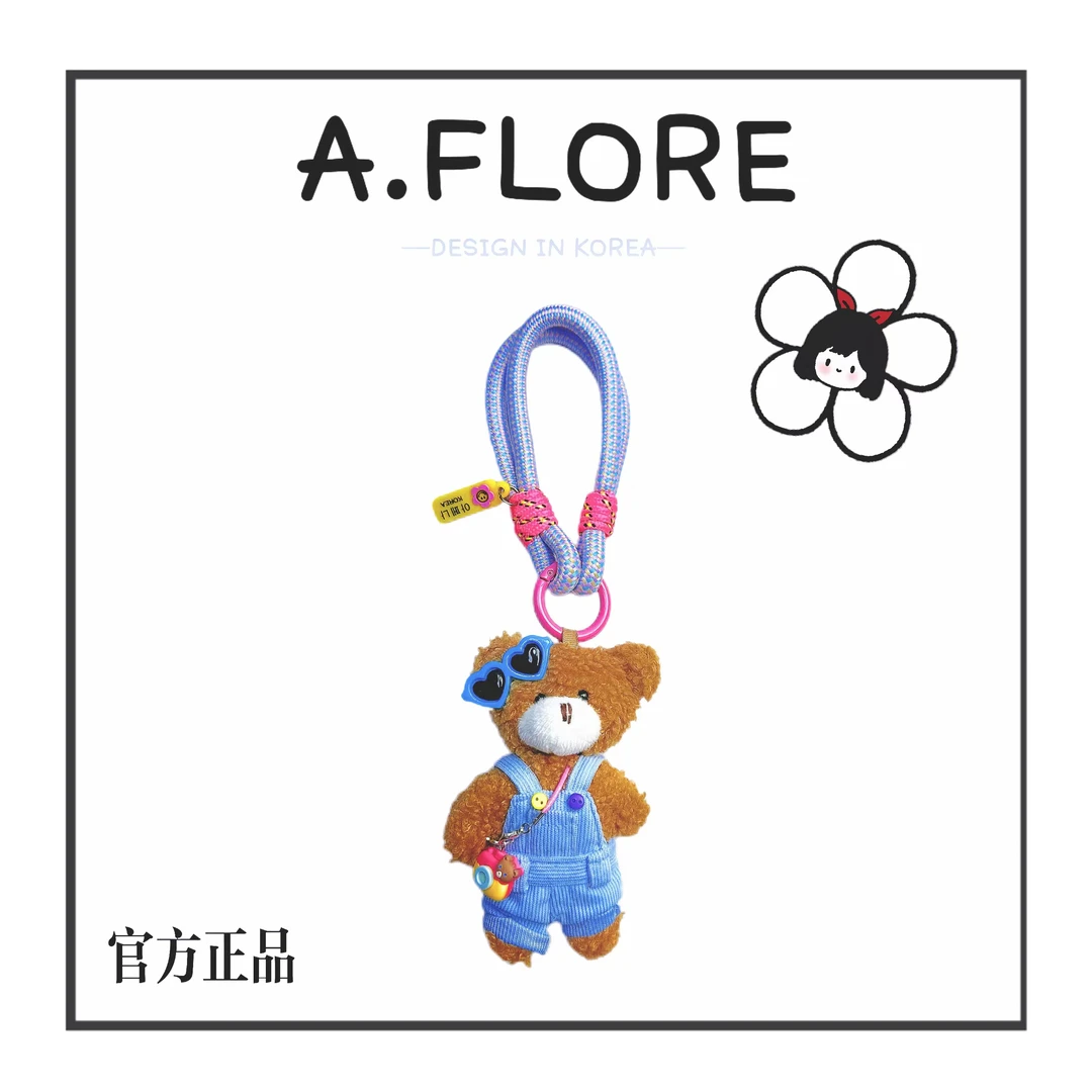 A. FLORE韩国原创手工可爱包包挂件多功能挂饰蓝背带裤小熊A030
