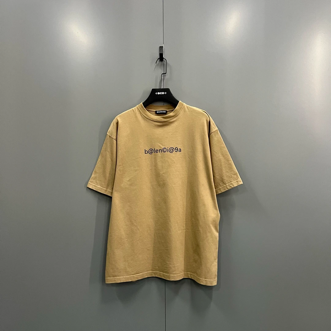95新 Balenciaga/巴黎世家 卡其色印花logo短袖 M码/95新