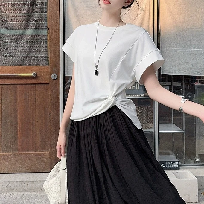 D-1299夏季新款 设计感不规则立体短袖T恤女2402