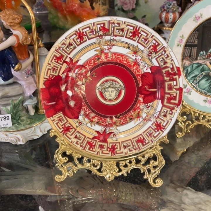 陶瓷铜工艺赏盘支架附赠红盘一个