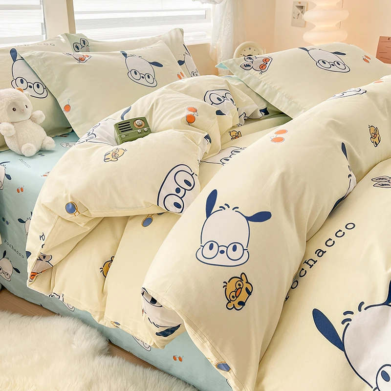 纯棉100全棉床上四件套2025新款三丽鸥卡通被套床单宿舍被罩床品4