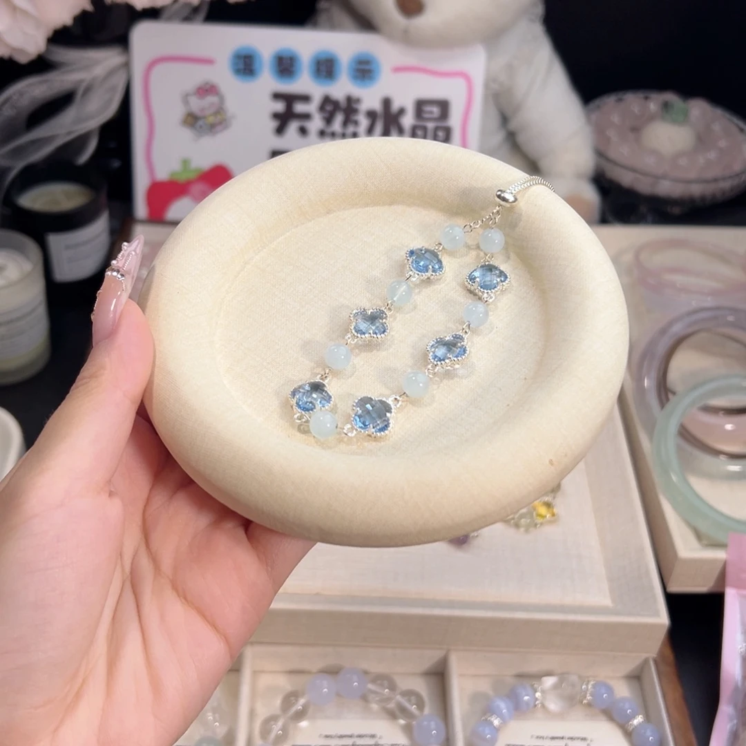 水晶手链合金蓝色四叶草