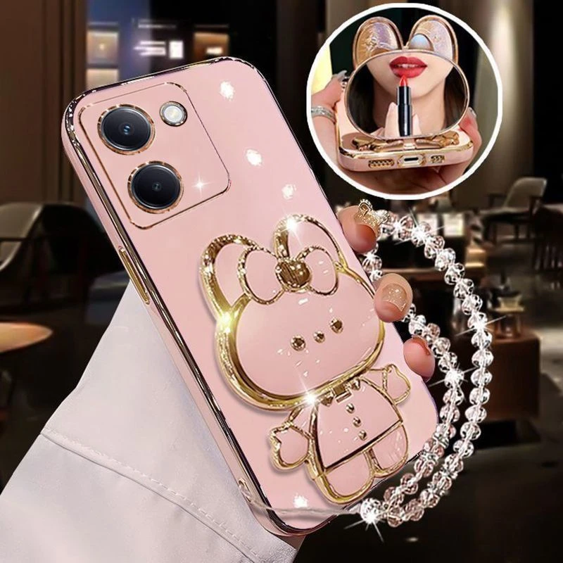 适用vivoY100手机壳5G补妆镜子支架V2313A硅胶软壳全包防摔带手链