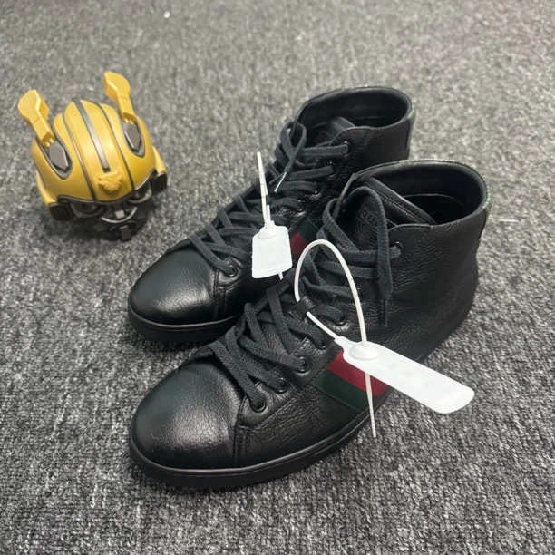 95新 GUCCI/古驰 /40.5码/Ace/黑色蛇纹尾高帮板鞋/公价6200/