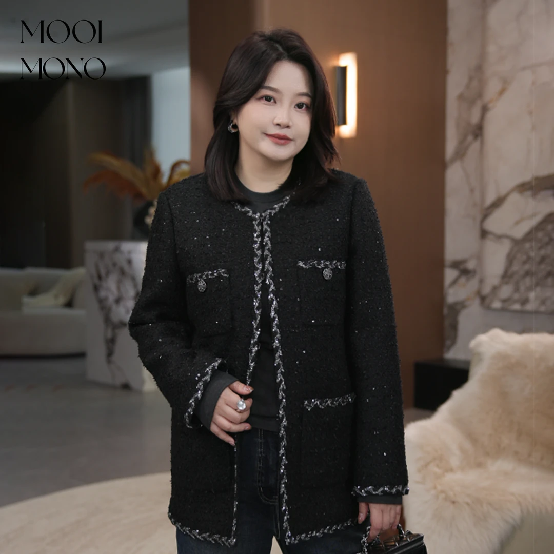 MOOI MONO"香山会"显瘦气质法式鱼鳞粗花圆领小香风外套 W243Z53