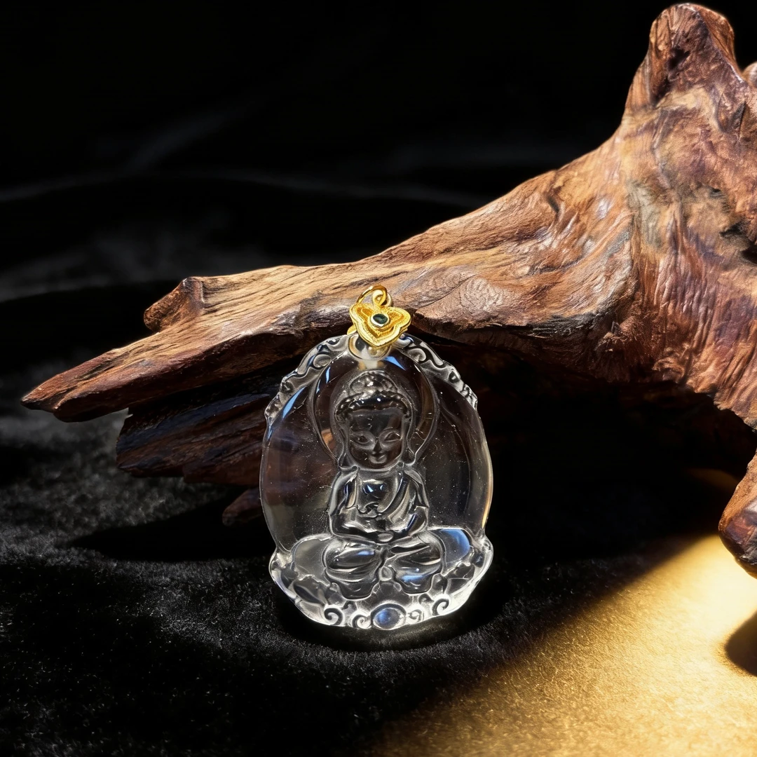 【晶安然】白水晶近透体宝宝佛吊坠