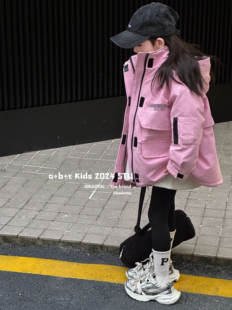 2024秋冬新款冲锋衣中长款外套夹棉棉服连帽加毛YZ66569