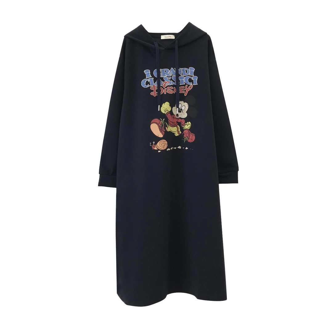 诺初孕妇装◆减龄米奇连帽卫衣裙秋装休闲慵懒连衣裙纯棉长袖长裙