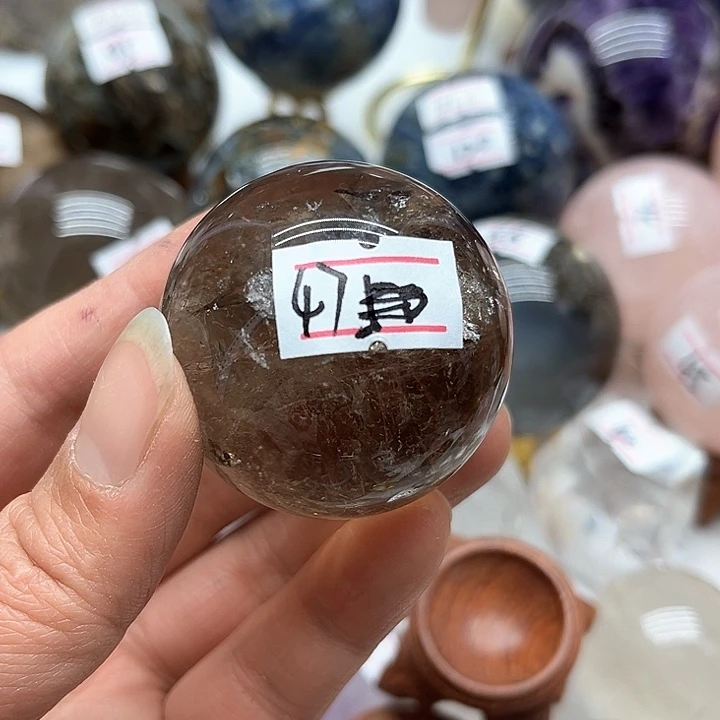 烟晶115克茶水晶球未镶嵌