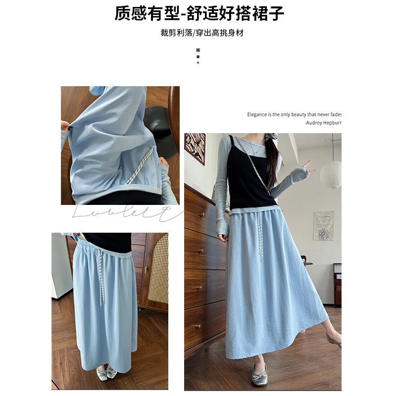 深灰休闲半身裙女夏季2025新款显瘦垂感a字伞裙高腰中长款半身裙