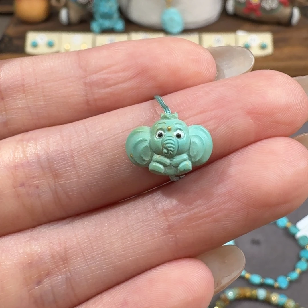绿松石未镶嵌珠宝半成品大耳朵飞象配饰