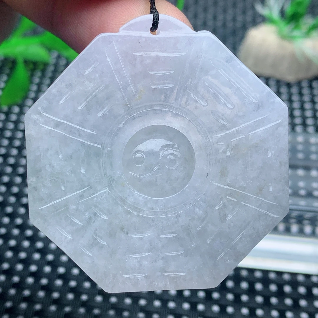 缅甸天然翡翠A货古风玉佩冰透淡粉紫色厚装八卦太极牌吊坠仿古