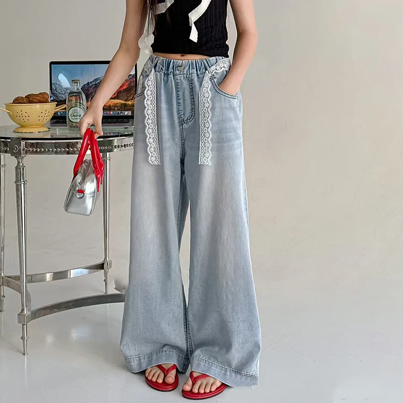 女童2025夏季新款青少年牛仔裤时尚百搭韩版亲肤舒适中大童阔腿裤