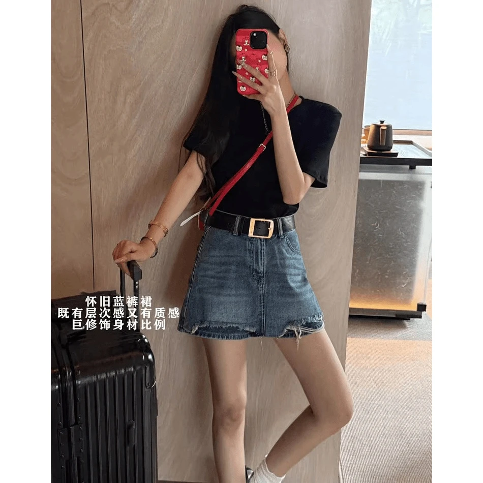 美式复古设计感小众牛仔裤裙女2025夏季新款高腰显瘦遮跨显高短裤